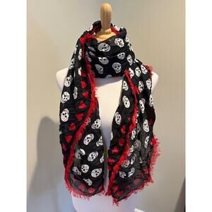 Alexander McQueen Skull Scarf NWT Black White Red Hearts Goth Punk Designer
